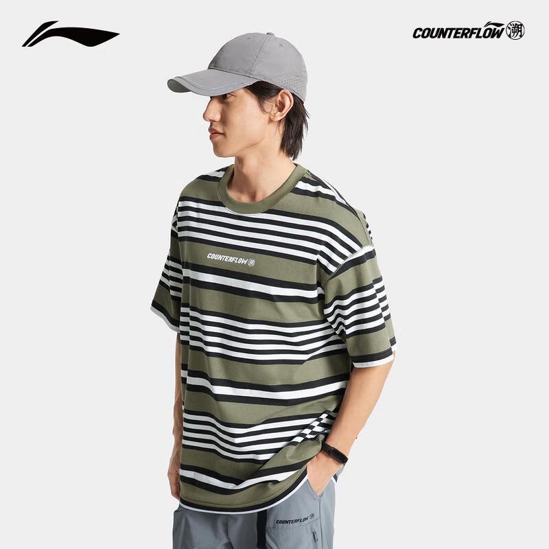 Li-Ning Men's Outdoor Quick-Dry Cooling Striped Short Sleeve T-Shirt ATSV181