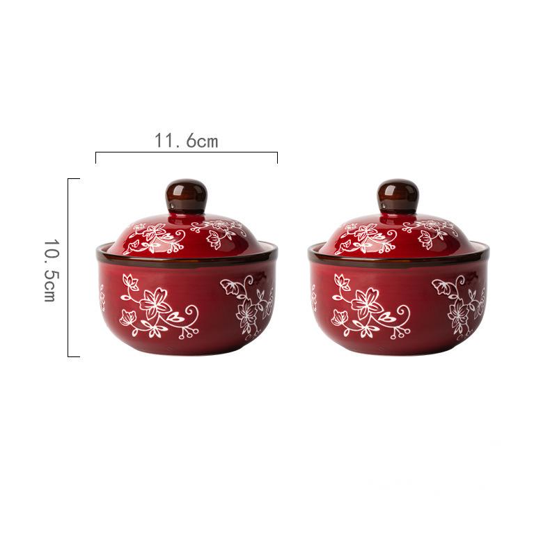 Tableware Ceramic Flower Bowls Home Kitchen Steaming Cup Steamed Egg Bowl with Lid Ceramics & Pottery Utensils for Kitchen Gifts