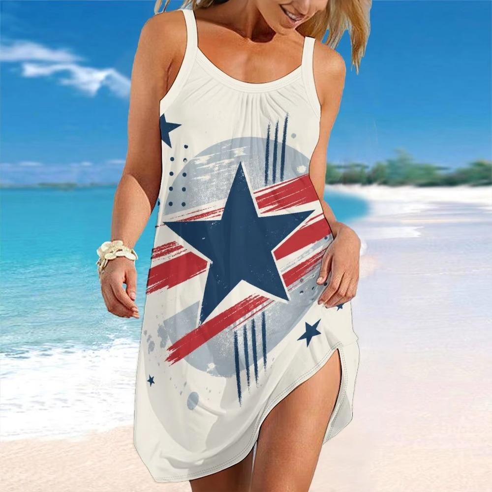 Women Spaghetti Strap Beach Dress V Neck Pleated Loose Mini Dress Custom Print Ladies Vacation Cover Up Dress