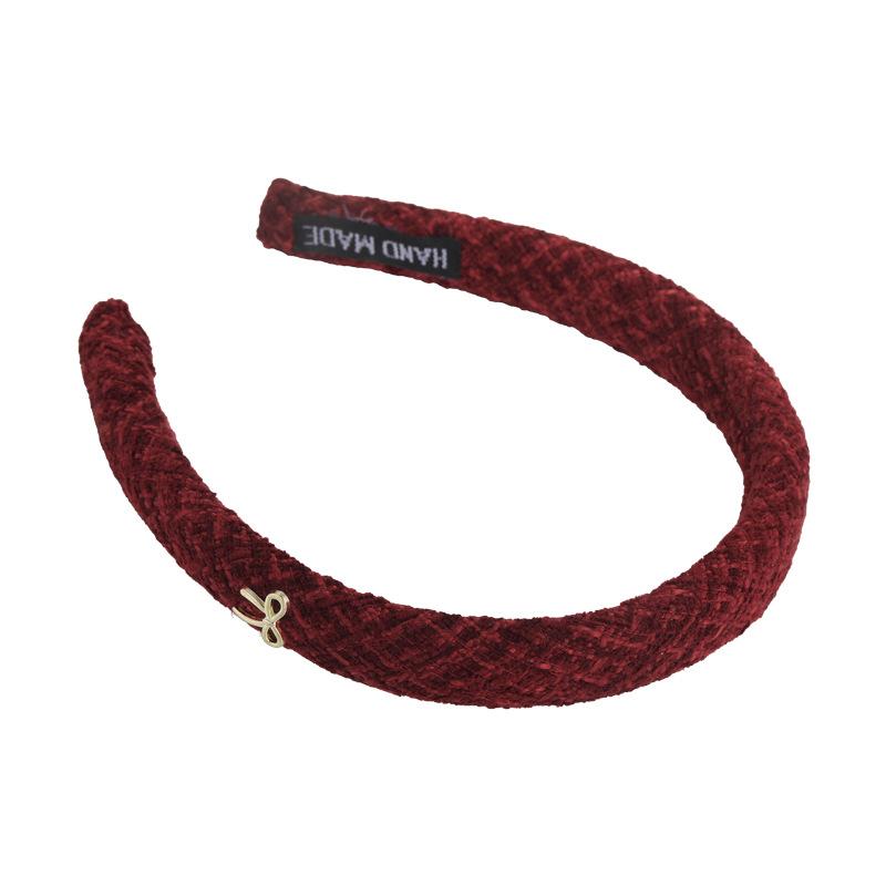Rotes Plüsch Goldene Schleife Strick Stirnband Für Frau Retro Elegant Haarreif Weiblich Weihnachten und Neujahr Haarband Trend Accessoires