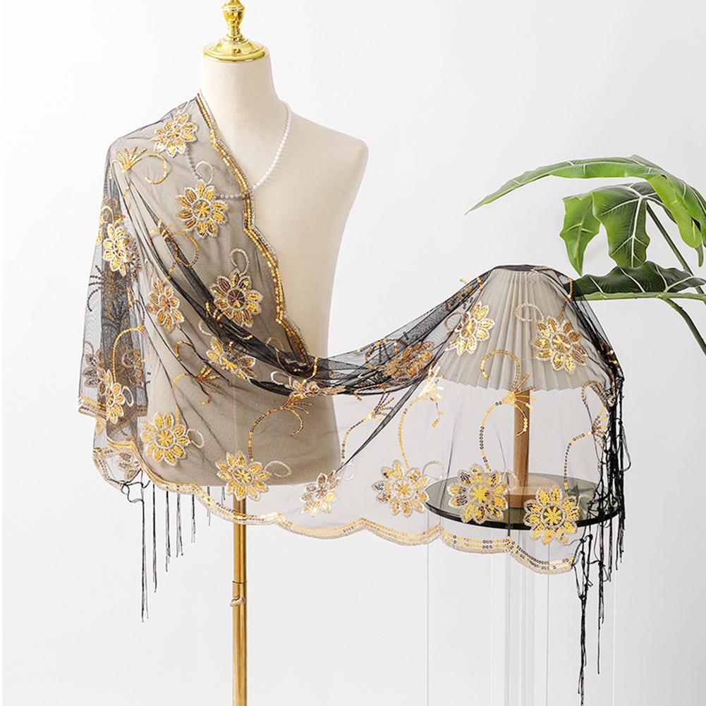 Elegant Long Chiffon Tassel Shawl Embroidered Ethnic Style Bridesmaid Wedding Party Scarf Shawl for Women