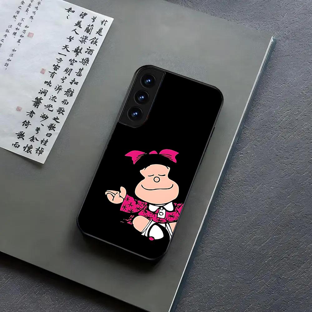 Cute Mafalda Cartoon Phone Case For Samsung S24, S25 22,30,,Note20,Ultra,Lite,Ultra,5G,Plus,FE Black Cover