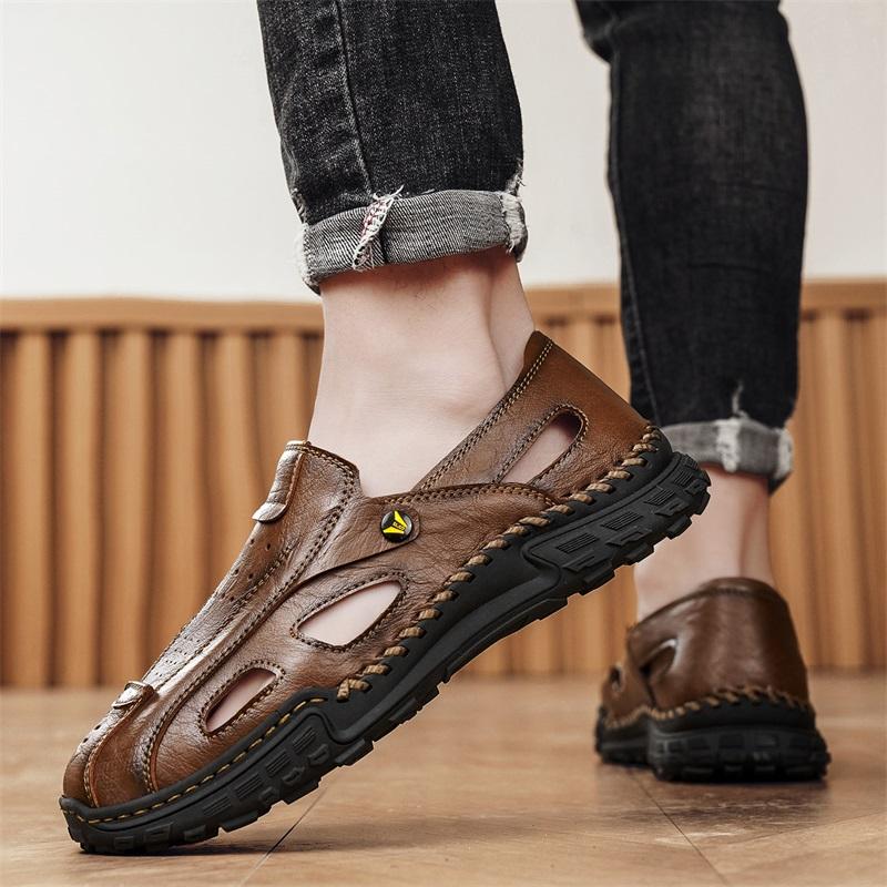 Handmade Summer Men's Sandals Leather Men's Shoes Casual Trekking Sneakers Outdoor Comfortable Breathable Travel Driving Shoes