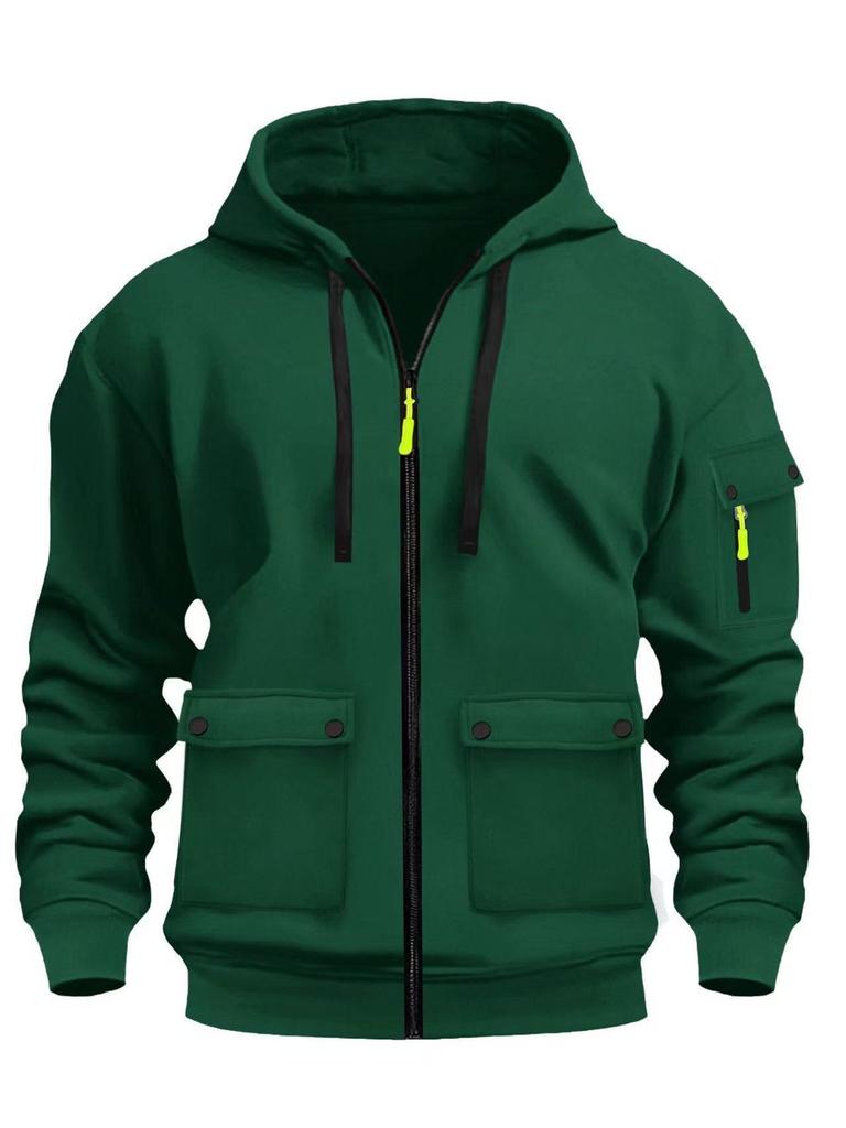 Men's Hooded Zipper Jacket - Autumn/Winter Casual Solid Color Plus Velvet Sweatshirt