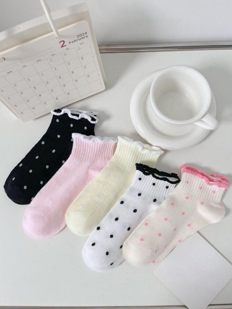 5 pairs of agaric edge summer thin sweet breathable wave spot girl socks