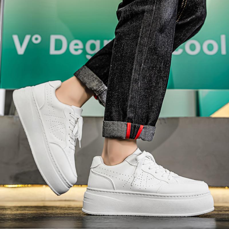 Sneaker Casual Men Designer White Board Shoes Fashion Microfiber Leather Breathable Height Increased Flat Platform Running Shoes