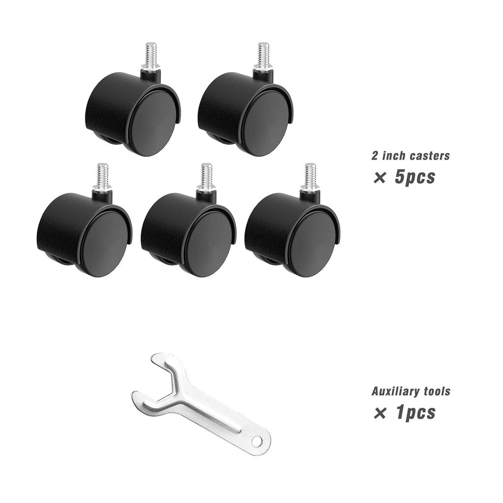 5 PCS 2 Inch Nylon Plastic Replacement Casters Rotating Furniture Wheels Floor Protection Office Chair Rotating Casters Threaded Rod Black