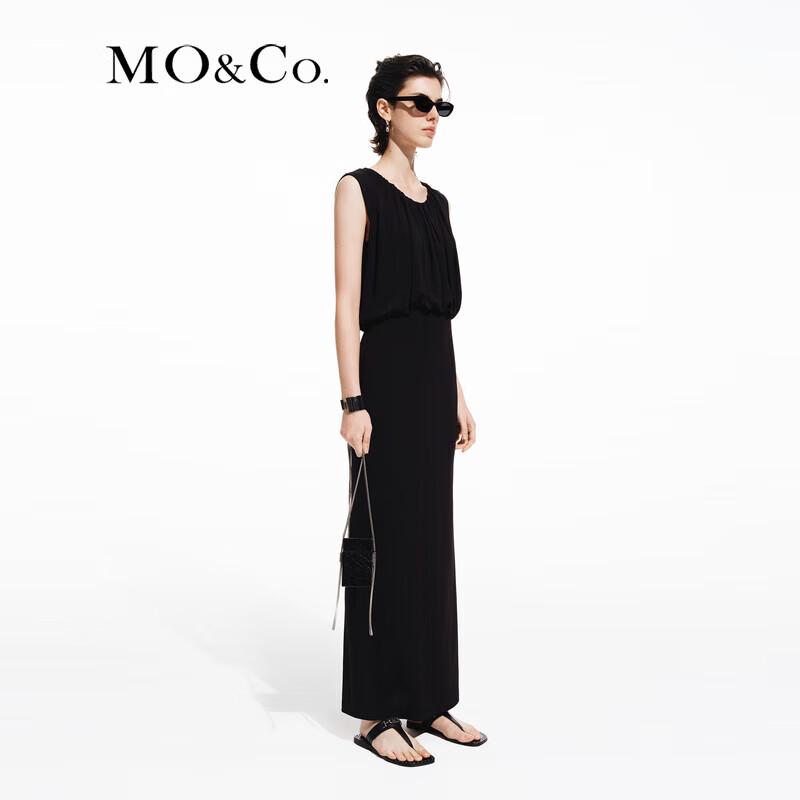 MO&Co. 2024 Summer Pleated High Waist Black Long Dress