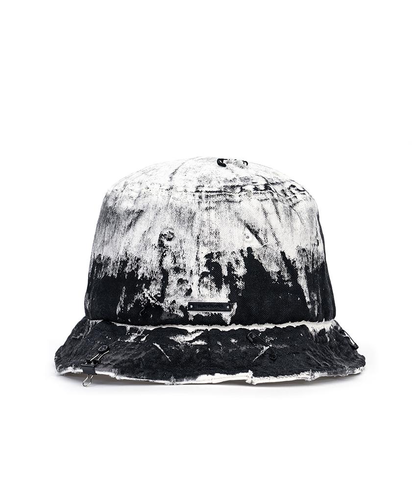 BLACKBLOND Vividi Smoke Painted Custom Denim Bucket Hat (White)
