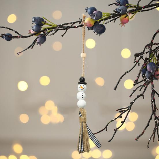 Snowman Bead Garland Exquisite Adorable Wood Rustic White Christmas Snowman Bead for Home Decor