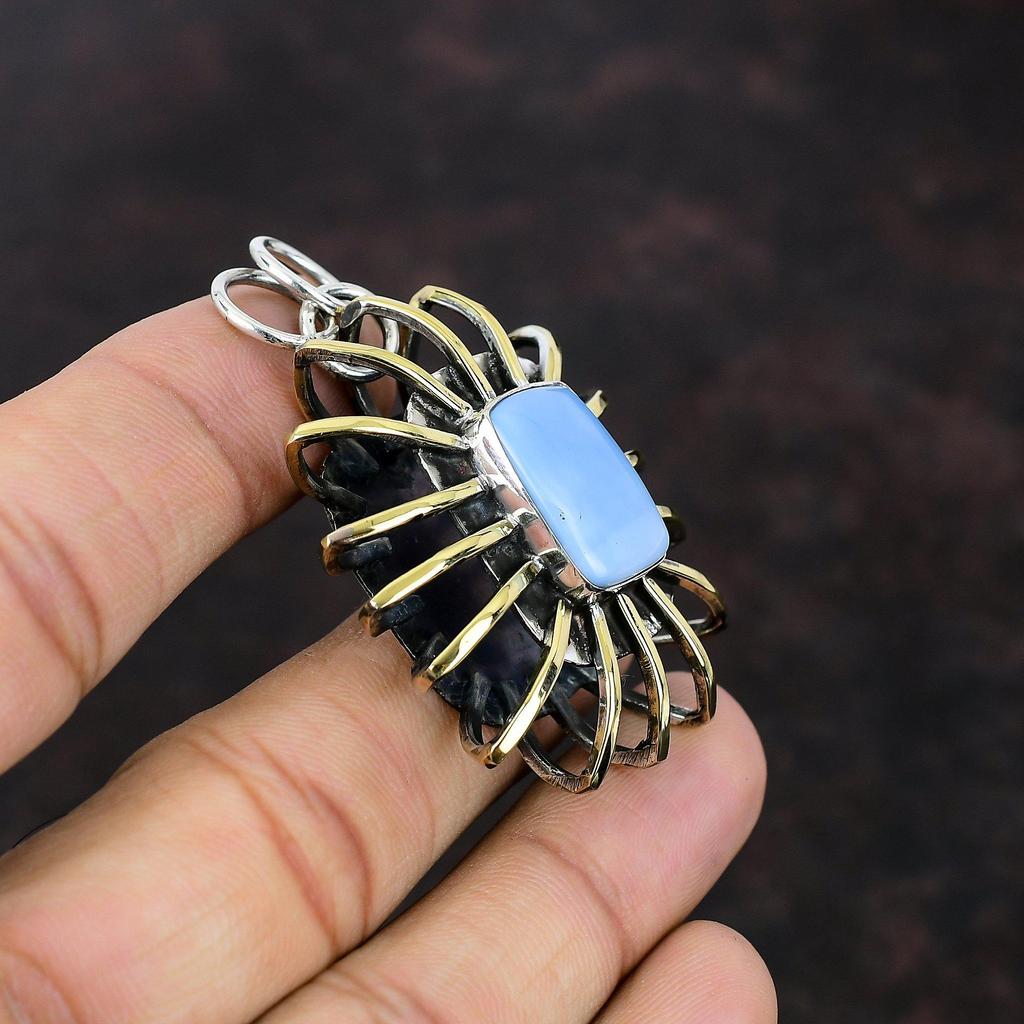 Pingente de opala azul Owyhee, pingente de prata esterlina 925, pingente de gaiola banhado a ouro 18K, joia feita à mão com pedras preciosas, presente para menina, pingente de pedra de nascimento