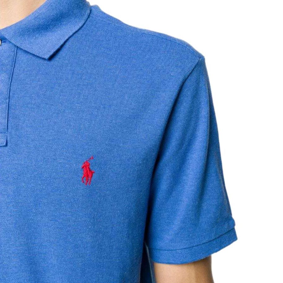 Polo Ralph Lauren Ss22 Einfarbiges Logo Bestickt Gerader Schnitt Kurzarm Poloshirt Herren Oberteile Blau 710680784-134