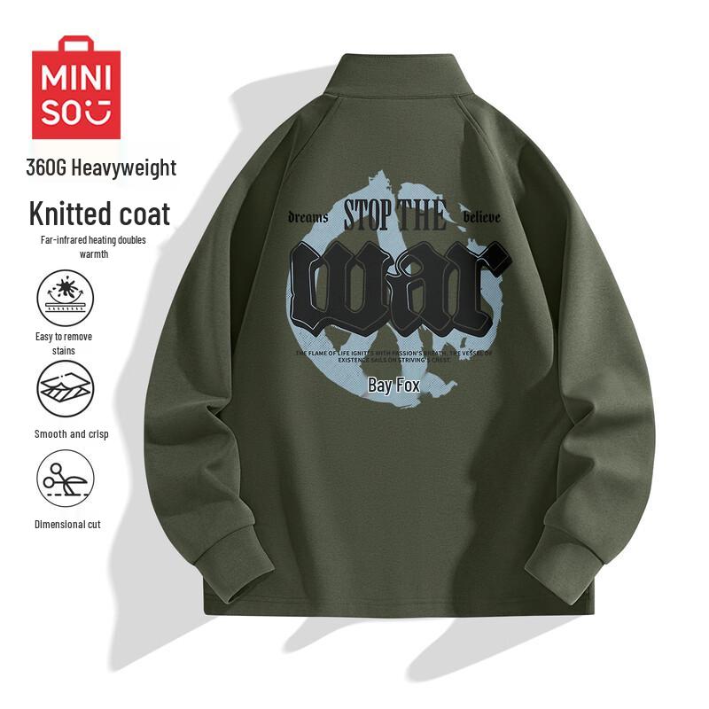 

MINISO Men s American Retro Stand-Up Collar Cardigan Sweatshirt XL