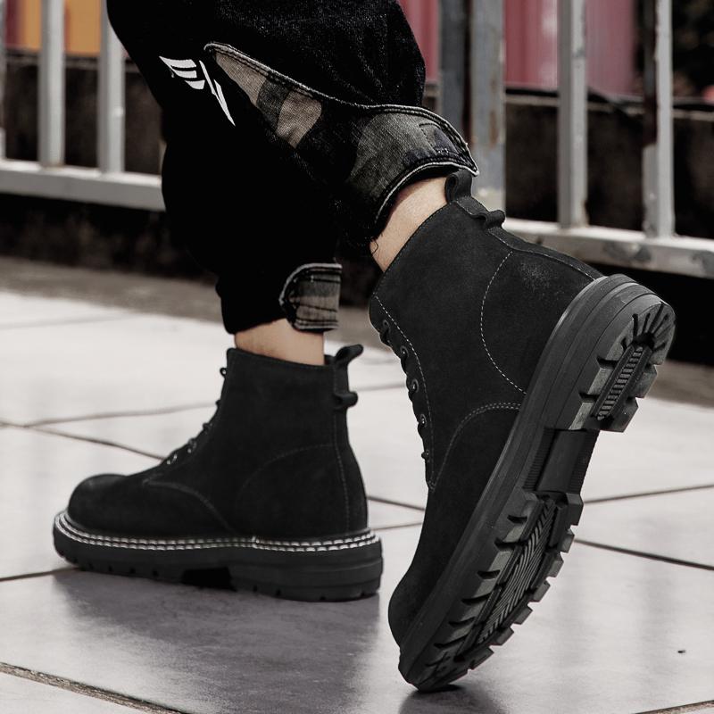 Fashion Handsome Men's Motorcycle Boots Outdoor Work Boots Men's Genuine Leather Short Boots Winter Cotton Boots Thick Soled Ankle Boots