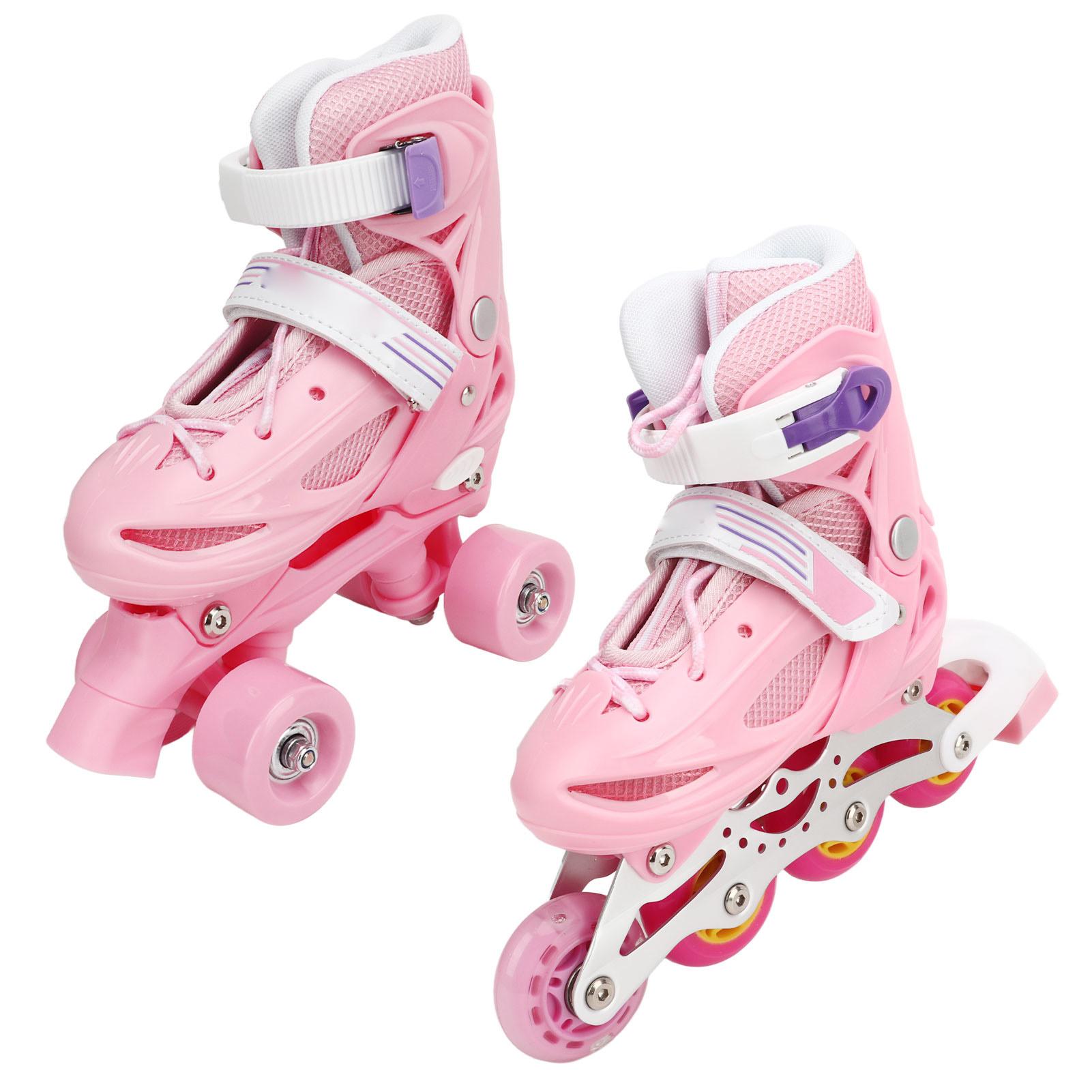 

Children Roller Skates 31‑34 Size Pink Inline Single Row Double Row Adjustable Roller Skates for Indoor Outdoor