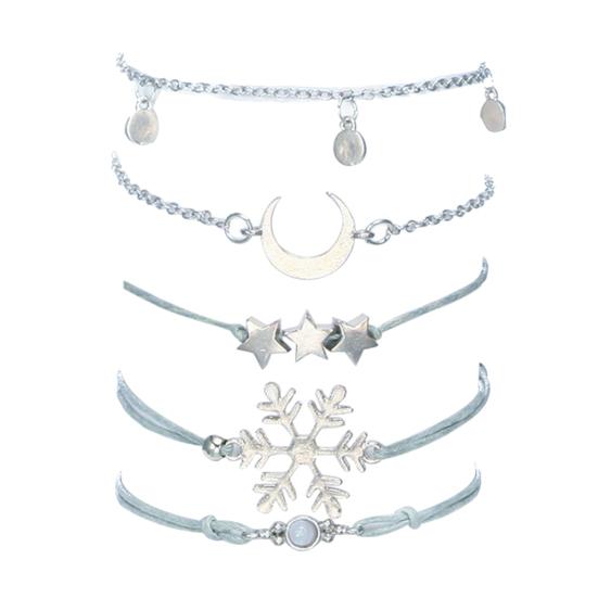 

5Pcs/Set Fashion Women Snowflake Moon Star Alloy Bracelet Bangle Jewelry Gift серебряный