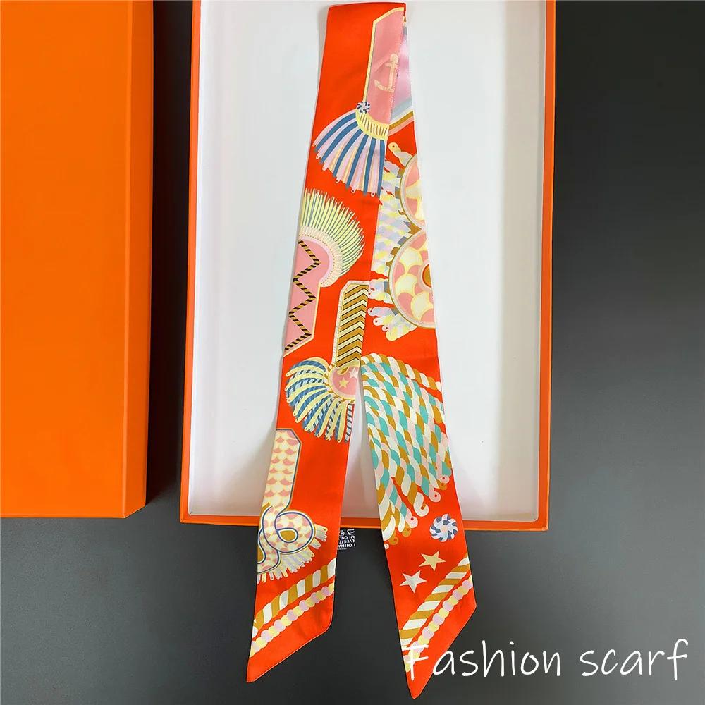 Korean Spring New Chain Buckle Decoration Ribbon Small Scarf Women Twill Tied Bag Handle Ribbon Hair Band Souvenir Small Scarf