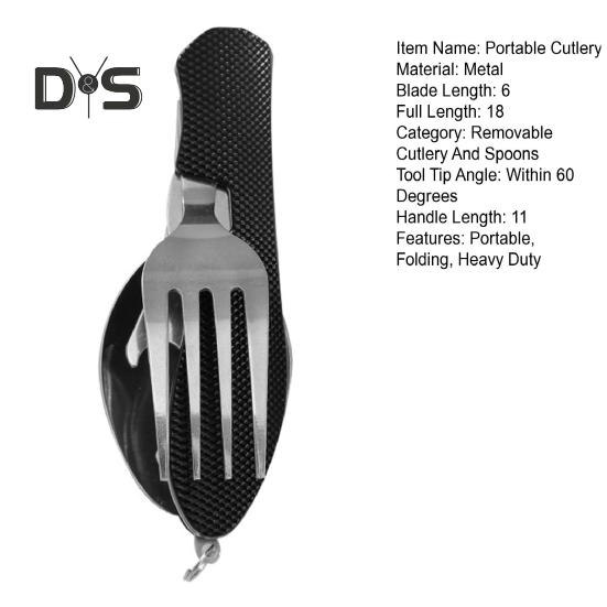 Outdoor Portable Folding Cutlery Heavy Duty Metal Travel Picnic Hiking Backpacking Multifunctional Detachable Fork Spoon Fruit Cutter Collapsible