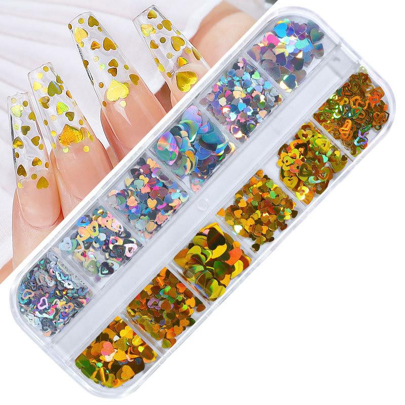 12 Colors/Set Nail Sticker Decor Sparkly Alphabet Small Laser Glitter Nail Sequin DIY Letter Nail Art Decorations Accessories