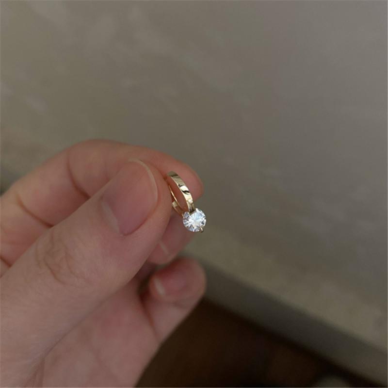 925 Sterling Silver 14K Gold Plated Earrings Shiny Single Zircon Earrings for Women Elegant Temperament All-match Jewelry