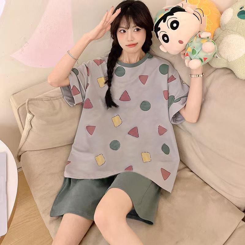 Women's Plus Size Summer Cartoon Pajama Set - Cute Donald Duck Short Sleeve Homewear