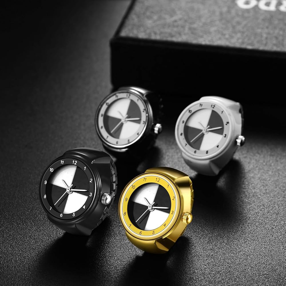Ring Watch Finger Ring Waterproof Analog Watch Silver Free Size for Women and Men