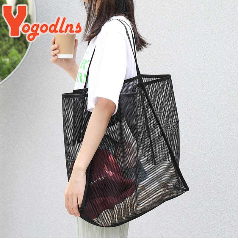 Literary Mesh Hollow Out Tote Bag For Women Summer Beach Bag Handbag Large Capacity Shoulder Bag Student Bookbags Sac