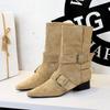 Retro Suede Women'S Boots Fashion Pointed Thick Heel Knight Boots For Women Designer Belt Buckle Women'S Shoes Botas Para Mujer