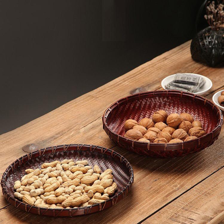 Handmade Retro Round Bamboo Basket: Multi-Purpose Storage, Winnowing Sieve, and Fruit Plate