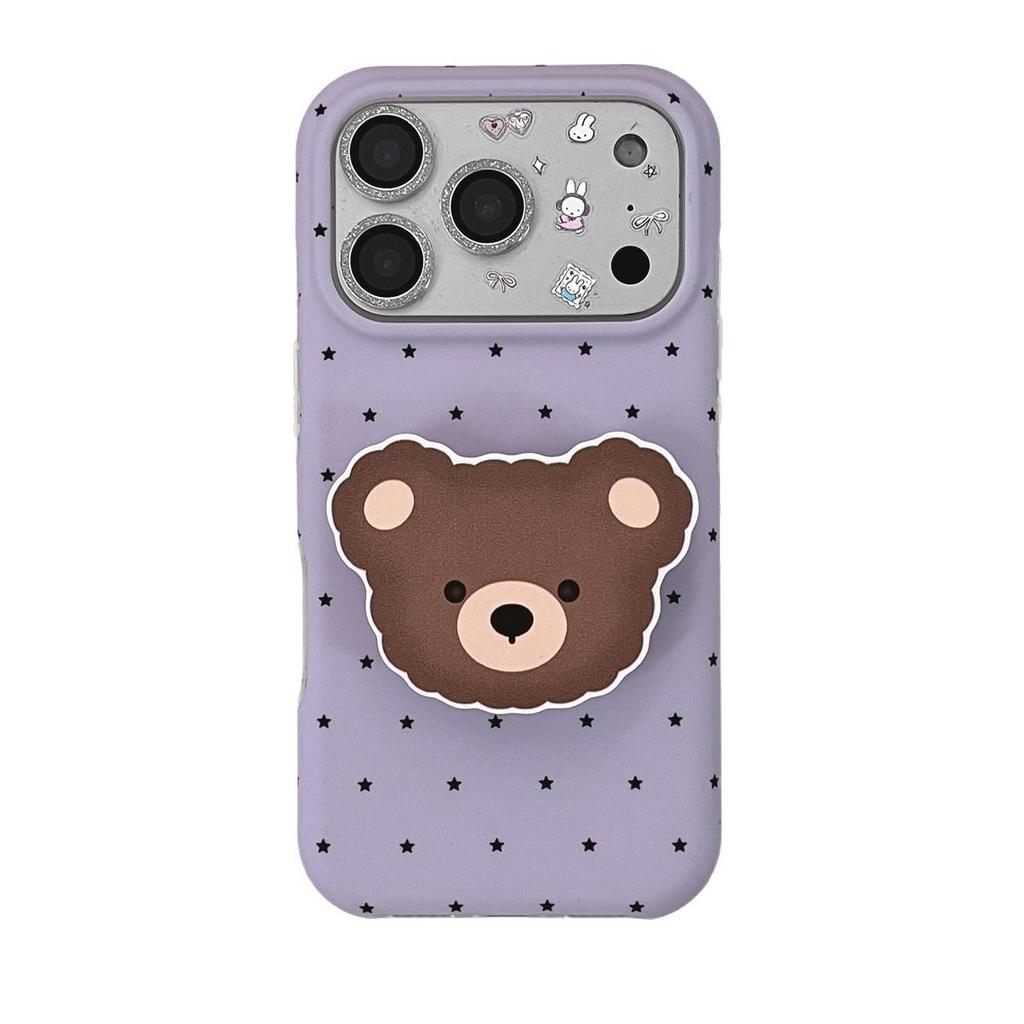 Cartoon Star Little Bear Stand Anti-Fall Phone Case for iPhone 14/13 and Apple 17/16/15 PROMAX