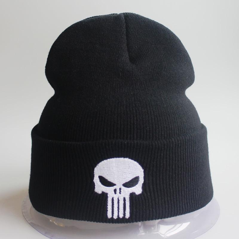 

Exclusive Supply The Punisher Embroidered skull Wool Knit Hat Men s and women s autumn and winter hats, pullover hats Adjustable