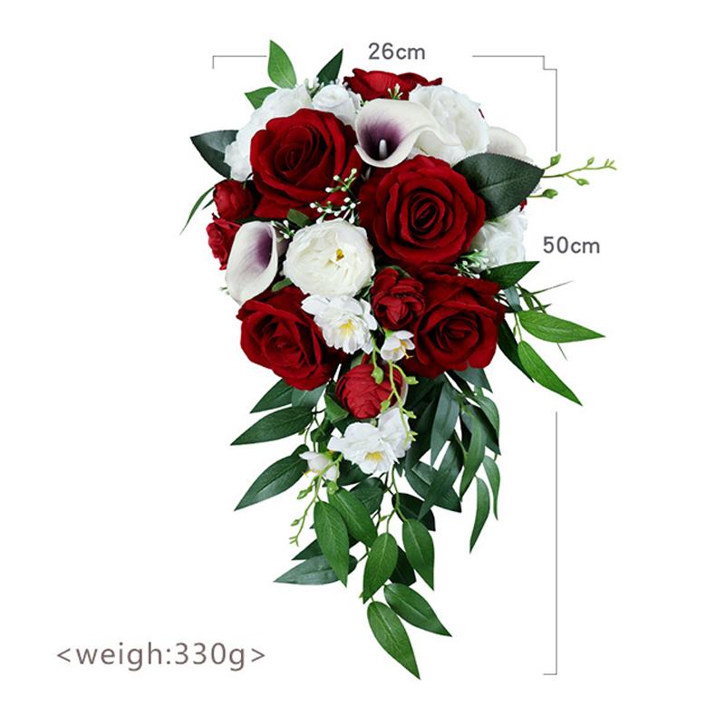 

Большой свадебный букет Белая калла Бордовая роза Искусственные цветы Букет Каскадный свадебный букет для годовщины свадьбы