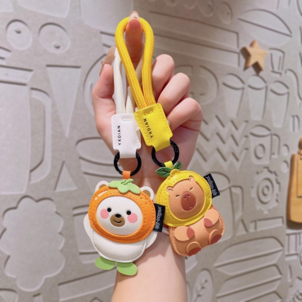 Animal Cartoon Key Holder Doll PU Leather Key Rings Fashion Kapybara Keychain  Bag Charm