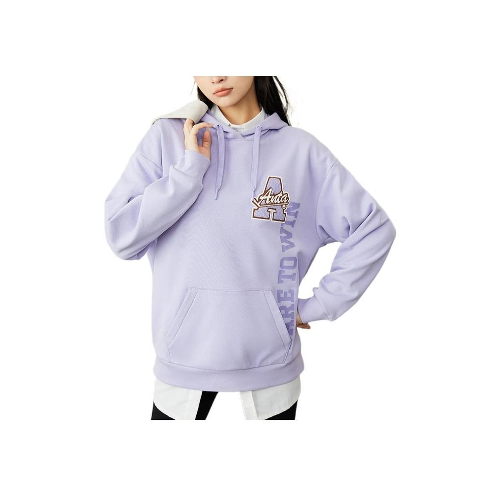 Anta Ensfarvet trykket bokstav fleece hettegenser langermet genser dame topper lilla 162248721-4