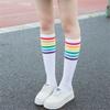 Women School JK Girls Cotton Over Calf Long Socks Japanese Style Rainbow Striped Student Uniform Casual Knee High Socks