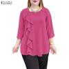 ZANZEA Women Casual Round Neck Loose 3/4 Sleeve Blouse