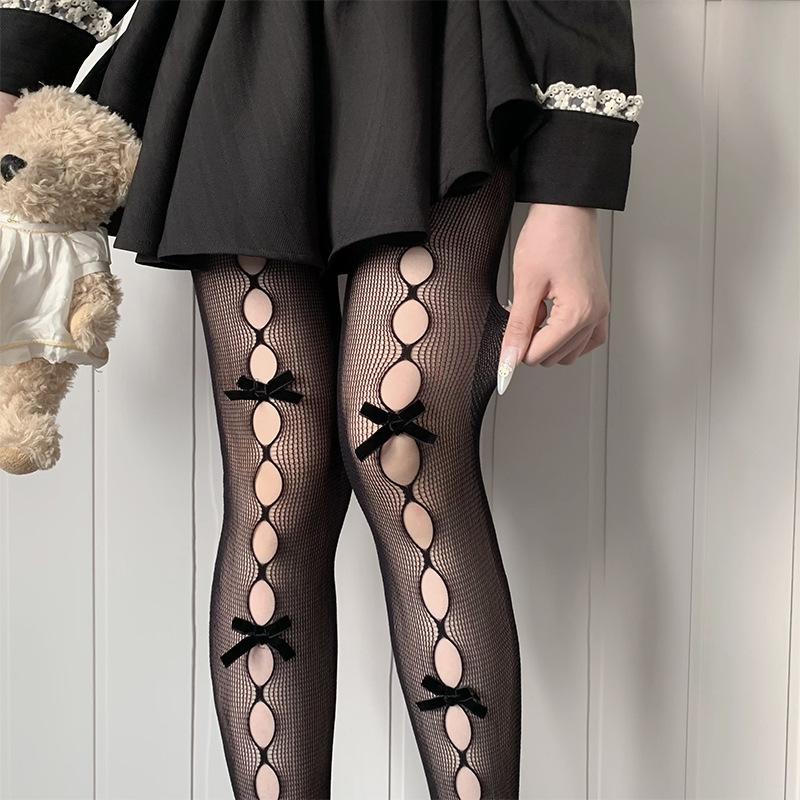 Campo romântico sexy preto e branco perspectiva oca meias arrastão laço renda pura japonesa macacão sexo retrô one size fits all preto