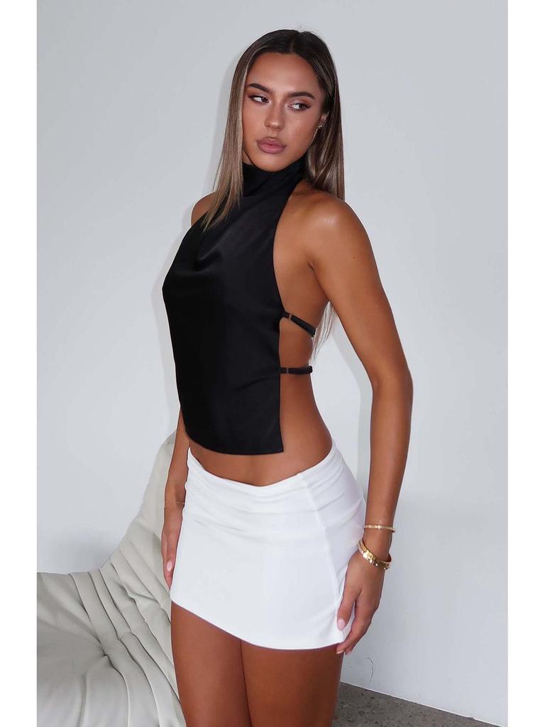 Spring 2025 European & American Style Satin Backless Top - Women's Streetwear