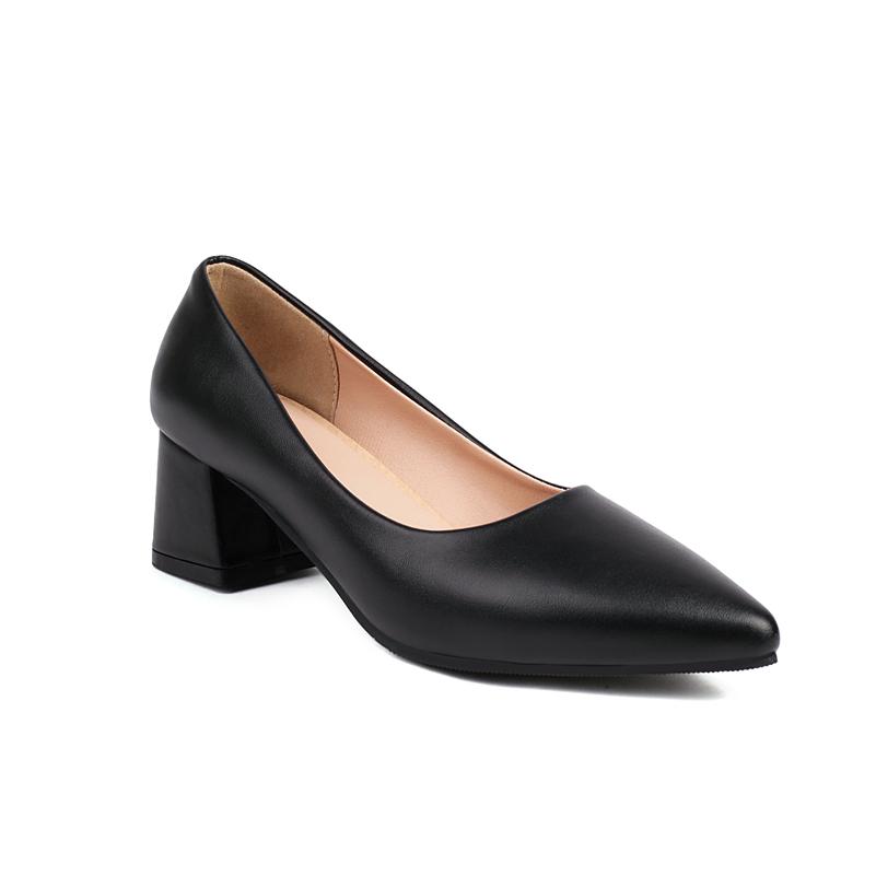 

Женские туфли-лодочки из искусственной кожи с острым носком на массивном среднем каблуке, женская модная профессиональная обувь на мелком каблуке, весна-осень, белый, черный, розовый 33 чёрный