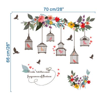 Flower Birds Birdcage Wall Sticker Decals Wall Art For Home Living Room Bedroom