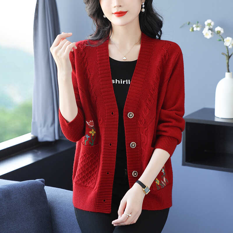 Sweater Cardigan for Women Autumn and Winter Loose Knitted Coat Solid Color Trendy Long-sleeved Knitted Top