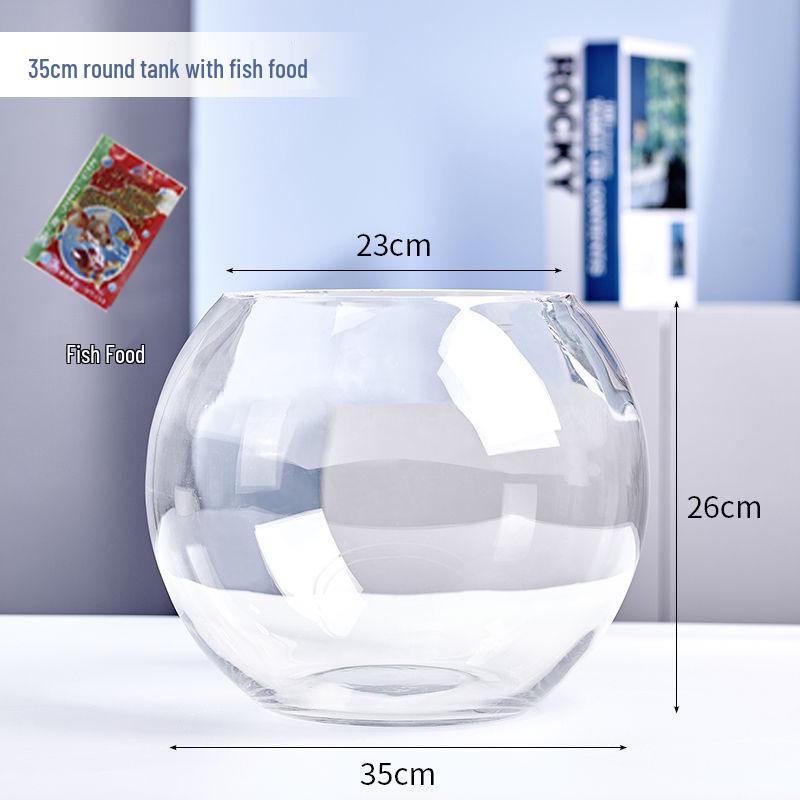 Round Transparent Glass Fish Tank for Desktops - Small, Thickened Design for Turtles and Goldfish, Ideal for Living Room Landscaping