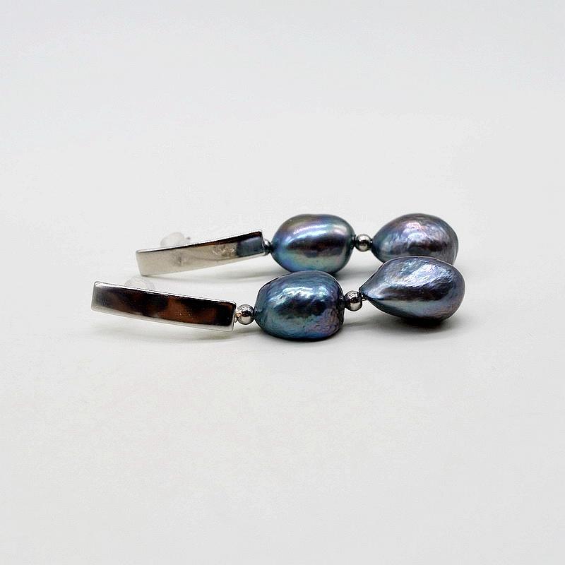 Damen-Silberohrringe, natürliche Perlen, lange Ohrringe, barocke schwarze Perlen-Ohrstecker, Boho-Perlenohrringe, Jahrestagsgeschenke