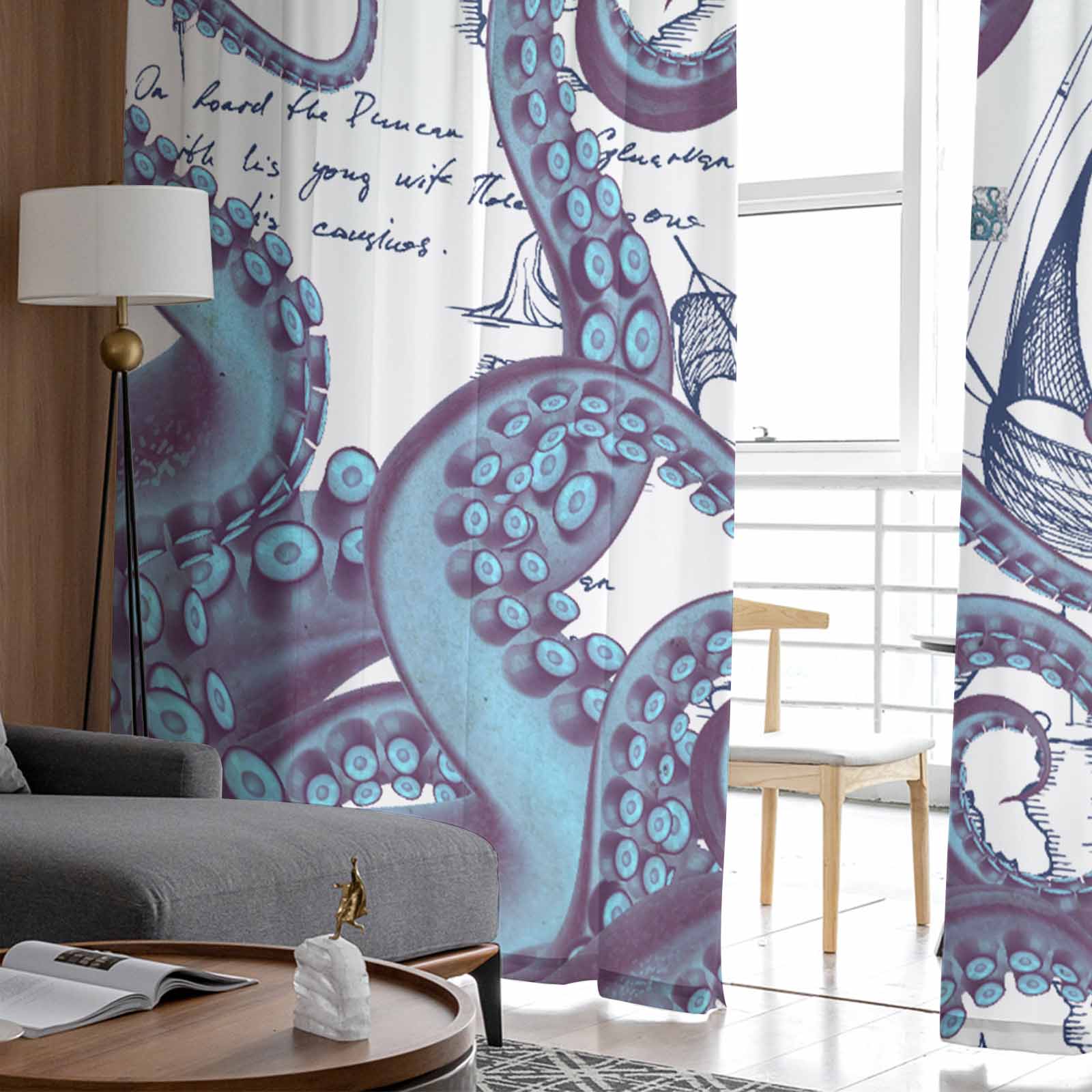 Пиратский корабль навигационная карта щупальца осьминога шторы для спальни тюль — фото 4