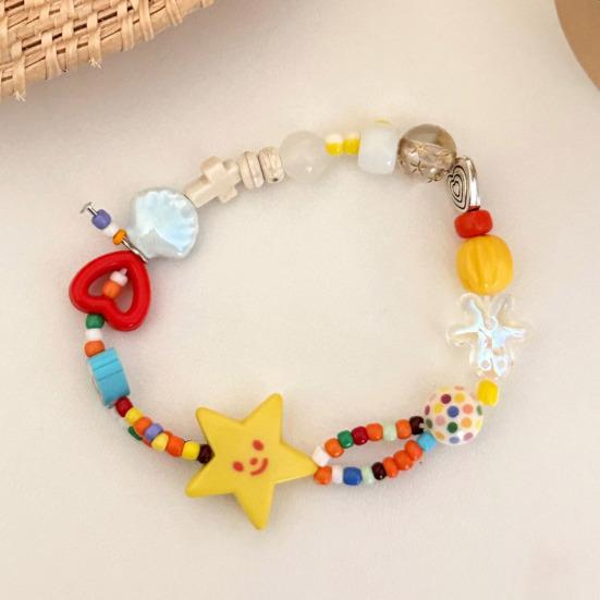 Bracelet Handmade Texture Matching Beads Heart Star Fruit Decor Kids Bracelet Contrasting Color Design Elastic Cord Wristband