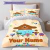 Hey Duggee Custom Name Pattern Bedding,Quilt Set Quilt Cover Pillowcase Home Birthday Gift(1 * duvet cover + 2 * pillowcase, without core)