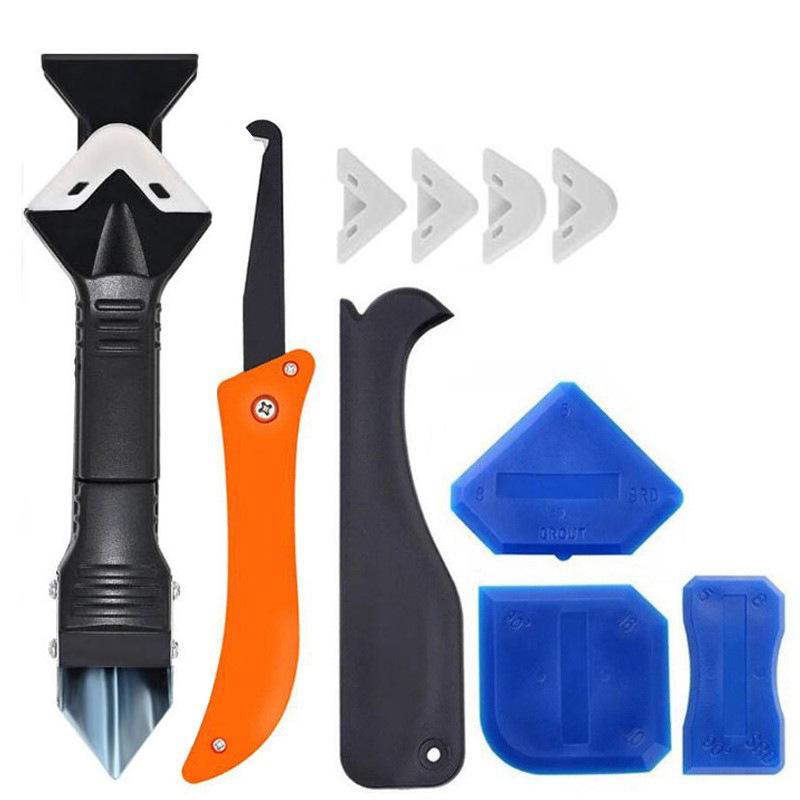 3-in-1 Silicone Caulking Tool with Stainless Steel Head: Sealant Cleaner & Grout Scraper for Kitchen, Bathroom, and Window.