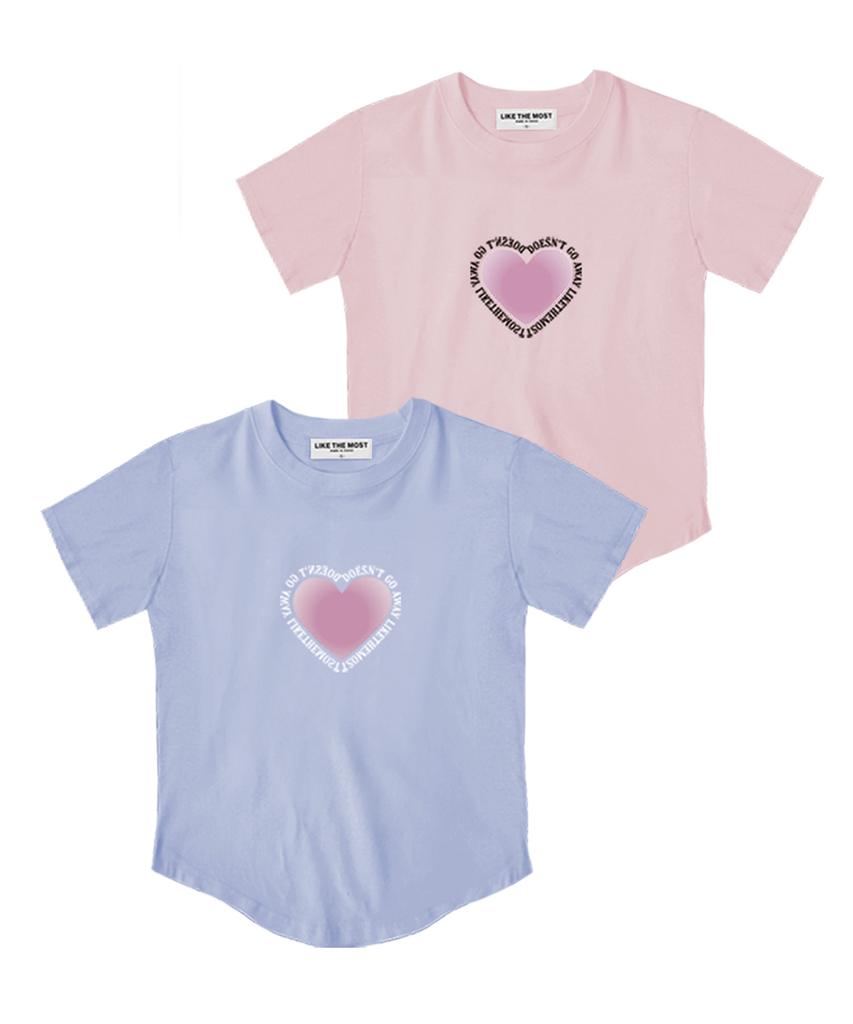 LIKE THE MOST Pink Sky Heart Round Cut Short Sleeve T-Shirt_3 Colors