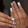 French White Edge Ultra-Long Nails with Rhinestones - European & American Style Manicure Tips