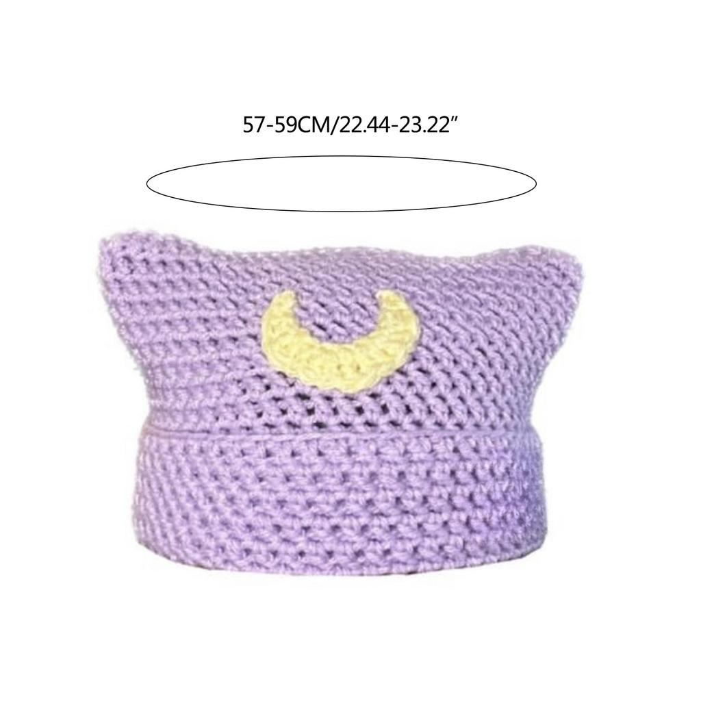 Fashion Beanie Hat for Women Girls Cat Ear Knit Hat Lovely Anime Skull Hat Y2K Moom Crochet Bonnet Hat Punk Headdress